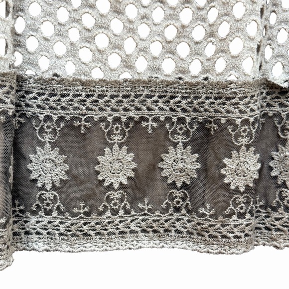 John Mark Boho Lace Crochet Tunic Top Mineral Wash Artsy Taupe Womens Large - Picture 7 of 9